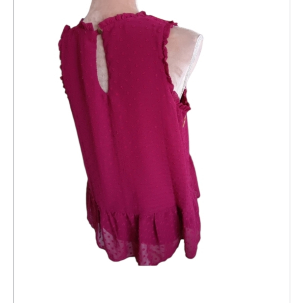 Love On A Hanger ~ Pink Embroidered Swiss Dot Ruffle Peplum Tank Top | M - Picture 4 of 9